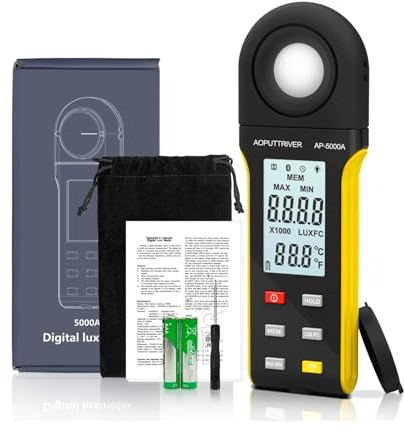 Luxmetro digitale ad alta precisione -5000A, ampio intervallo da 1 a 400.000 lux, interruttore unità Lux/Fc, registrazione MAX/MIN, display integrato(Yellow)