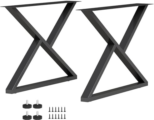 HOMCOM Set 2 Gambe per Tavolo in Acciaio Forma X 12 Fori 60x10x43 cm Nero