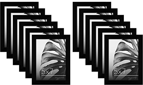 Americanflat 7x5 Photo Frames - Set of 12 - Gallery Wall Picture Frame Set in Black - Engineered Wood with Polished Plexiglass - Horizontal and Vertical Formats for Wall and Tabletop