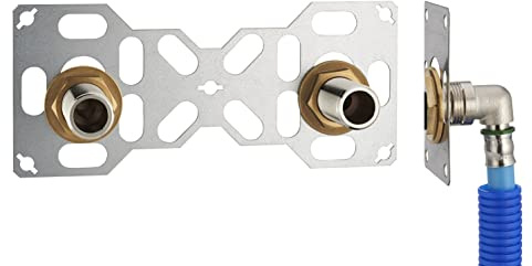 FIXSYSTEM Kit platine de sortie cloison pour tube PER à Sertir Ø12 - sorties entraxe 150 millimètres mâle 20x27 (3/4) pour robinet Douche/Baignoire - Installation visitable