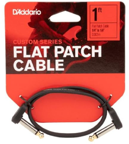 D’Addario Accessories Classic Series Flat Guitar Patch Cables - Guitar Pedal Cable with ¼ Inch Ends - Durable & Reliable - Instrument Cable for Pedalboards - 1ft Right Angle - 1-Pack