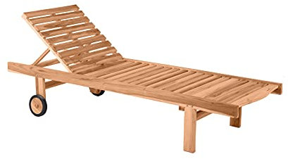 Möbilia® Garten Gartenliege, Teak Teakholz Liegestuhl Natur mit Rädern
