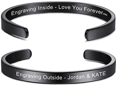 MeMeDIY Personalisierte Armband Gravur Name Identifizierung ID Angepasst für Männer Frauen Mädchen Jungen Wasserdicht Edelstahl Einstellbare Stulpearmband (6mm Breite, Schwarz Farbe)