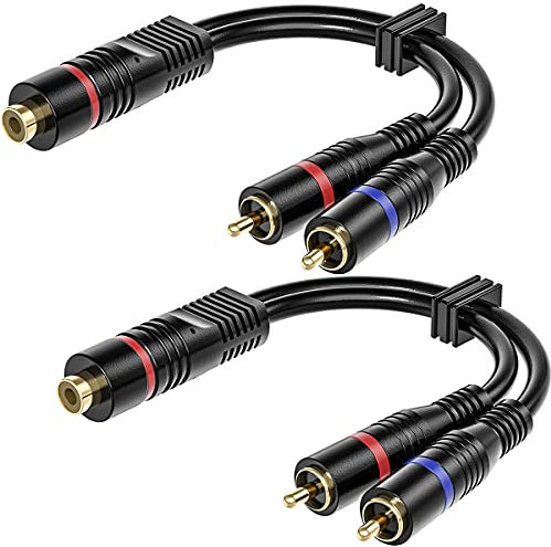 Splitter RCA Y, 2 Pack RCA Female to Dual RCA Male Cable Splitter Adapter 8 inch Gold Plated Audio Cable Cord for Subwoofer
