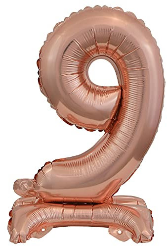 Stehender Folienballon Zahl 9 in Rosegold als Deko für Geburtstag, Party und Jubiläum | Höhe: 38cm mit Basis | kein Ballongas notwendig | Rose Gold Zahlen Ballon Dekoration Folienballons