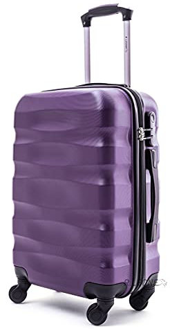R.Leone Valigia da 1 Fino a Set 4 Trolley Rigido grande, medio, bagaglio a mano e beauty case 4 ruote in ABS 2050 (Viola, S (Bagaglio a mano))