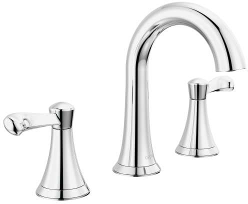 Delta Faucet Esato Widespread Badezimmer Wasserhahn, Waschbecken Armatur, Bathroom Faucet 3 Hole, Bathroom Sink Faucet, Drain Assembly Included, Chrome 35897LF