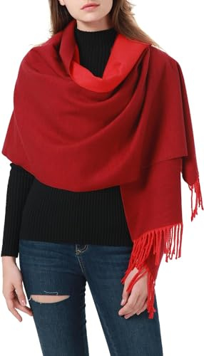 MEANBEAUTY Damen Kaschmir Schal Doppelseite Winterschal Wollschal Pashmina große Deckenschals Weihnachtsgeschenke-Rot