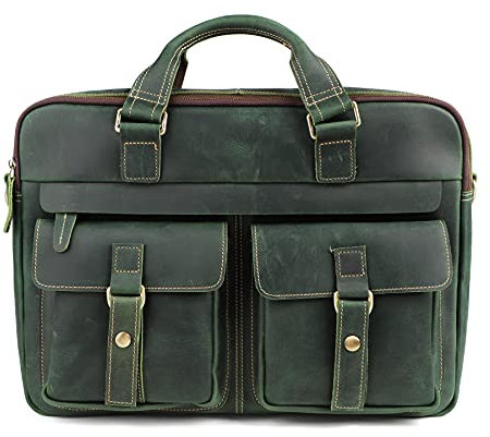 Leder Herren Tasche Aktentasche Business Retro Mode 17 Zoll Computer Herren Handtasche, grün, Large