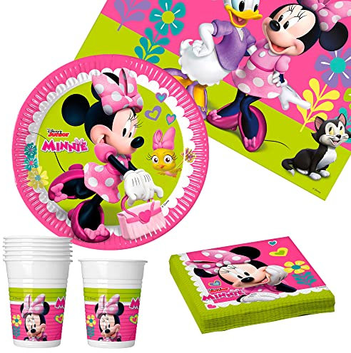 Disney - Kit de mesa para fiestas 37 piezas, Cumpleaños Minnie Mouse, 8 servicios, Decoración Minnie Mouse para cumpleaños, Fiesta de cumpleaños niña, decoración cumpleaños (71893)