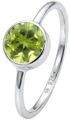 mantraroma Peridot Ring Damen 925 Silber – runder Edelstein Ring facettiert Ø 7 mm, minimalistischer Damenschmuck modern schlicht elegant