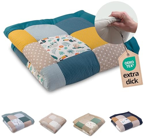 ULLENBOOM Krabbeldecke für Baby 120x120 cm, 100% OEKO-TEX Materialien, Made in EU, Dick & weich gepolstert, Dschungel - ideal als Babydecke & Spieldecke Baby