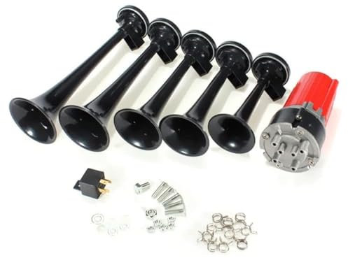 DriSentri 5 Stück 125 dB schwarze Trompete Musical Dixie Auto Duke of Hazzard mit Kompressor 12 V Auto-Lufthupe