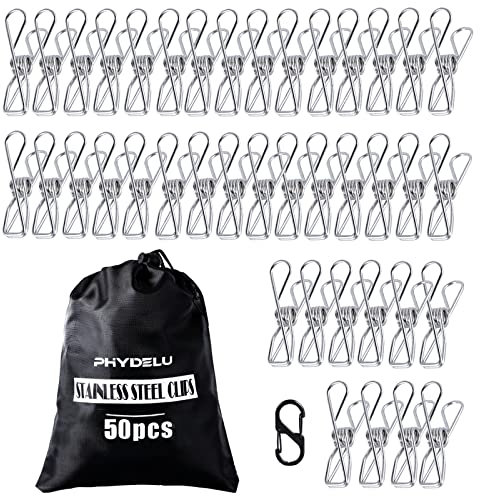 Lot de 50 épingles à linge robustes pour l'extérieur, pinces à linge pour accrocher des vêtements, des vêtements, des vêtements, des collations pour sacs alimentaires, des frites, des emballages