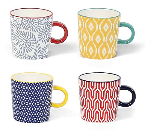 KitchenTour Porcelain Espresso Cups 4 ounce set of 4 for Coffee Machine - Ceramic Demitasse Cups for Latte,Turkish Coffee,Nespresso Lungo, Cappuccino, Tea - Small Shot Coffee Mug Bohemia Style