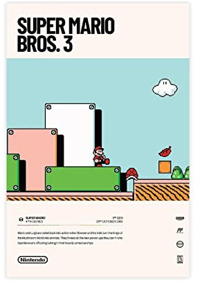 FABIVA Super Mario Bros. 3 (1988) Videospiel-Poster, Leinwand-Poster, Wandkunst, Dekoration, Bild für Wohnzimmer, Schlafzimmer, Dekoration, ohne Rahmen, 20 x 30 cm
