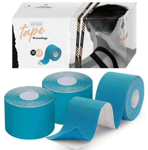 KAMBIA kinesiotape, pack rollos 5m x 5cm, cintas kinesiologicas, vendaje neuromuscular, kinesiotape vendaje neuromuscular, cintas kinesiologicas (3 Azules)