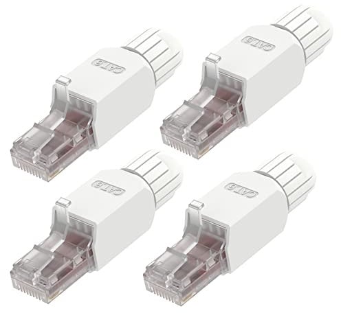 VCELINK Connettori RJ45 Senza Attrezzi, Plug Cat6 Placcati in Oro per Cavi Ethernet da 23-26 AWG, 4 Pezzi
