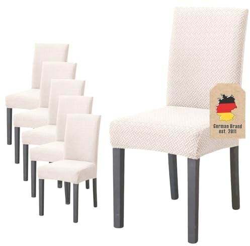 INTIRILIFE 6X Elastischer Stuhlhusse Stuhlüberzug in Gemustert Creme mit 38-45 cm Sitzfläche und 45-65 cm Lehnenhöhe - Für Partys Hochzeiten Hotels oder Zuhause im Esszimmer