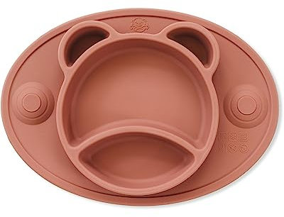 Bubba Bear® Baby Toddler Suction Placemat Plate Set | Stay Put Feeding Mat Plates for with Divider Sections for Weaning Babies | Non Slip Silicone Tray Cup Placemats for Kids | Easy for Travel (Clay)