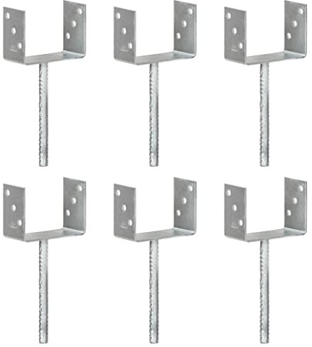 vidaXL 6X Pfostenträger U-Pfostenträger Riffeldolle Pfostenschuh Pfostenanker Anker Dolle Feuerverzinkt Silbern 14x6x30cm Verzinkter Stahl