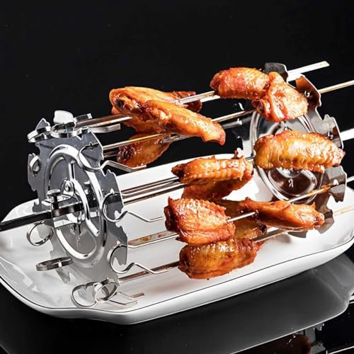 Oven Grill Cage with 10 Skewers Stainless Steel Meat Skewer Cage Heat-Resistant Rotating BBQ Roaster Non-Stick Kebab Maker Machine Rotisserie Skewer Needle Cage for Air Fryer Oven Grill