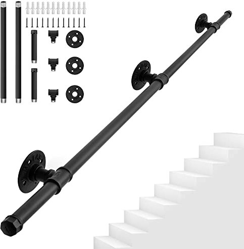 IBVIVIC Handlauf für Treppe innen und außen, Wandhalterung, verzinkt, rutschfest, Sicherheitshandlauf, Treppengeländer für Balkon, Flur, Garten (2 m)