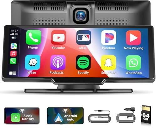 Hikity Wireless Carplay Autoradio mit Dash Cam Android Auto Radio mit Bildschirm 9,3 Zoll Touch Display Radio mit Bluetooth/FM/AUX+64GB TF