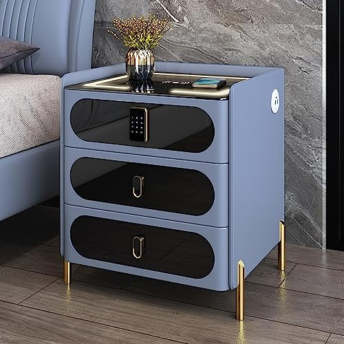 Smart Bedside Table with Smart Combination Lock, Nightstand with Wireless Charging, 3 Color LED Lights and USB Port, Bluetooth Speaker Multifunctional Smart LED Side Table, for Bedroom, Living Room (