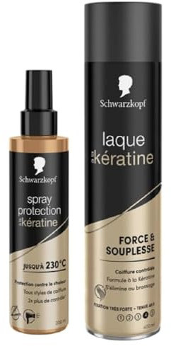 Routine Coiffants Schwarzkopf - Spray Cheveux Thermo-Protecteur & Laque Cheveux - Formule à la Kératine - Protection jusqu'à 230° - Cheveux Sec, Abîmés ou Sensibilisés par la Chaleur - Sans Rinçage