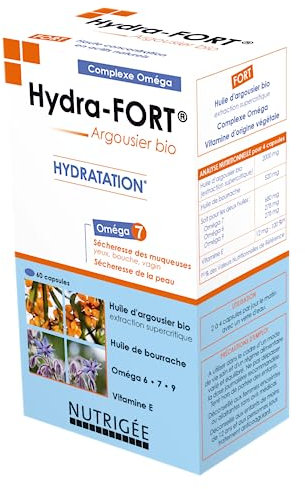 Hydra-Fort Sécheresse Muqueuses & Peau | Hydratation Cellulaire Intense | Oméga 7, 6, 9, Argousier, Bourrache, Macadamia | Peau Éclatante, Confort Intime, Yeux, Bouche | 60 Capsules | France