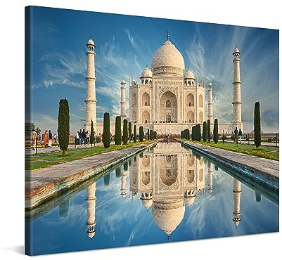 PICANOVA – Leinwandbild 100x75cm Indien Taj Mahal – Leinwanddruck – Wandbild Kunstdruck Auf 2cm Holz-Keilrahmen Für Schlaf- Und Wohnzimmer Wanddekoration – Bild auf Leinwand