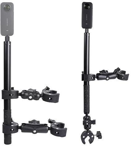 Motorrad-Halterungs-Set für Insta360 One X5 X4 X3 X2 RS DJI OSMO 360 GoPro MAX - Doppelklemmen, Lenkerhalterung mit 155 cm Selfie-Stick für Motorrad- und Fahrrad-Reitaufzeichnungen