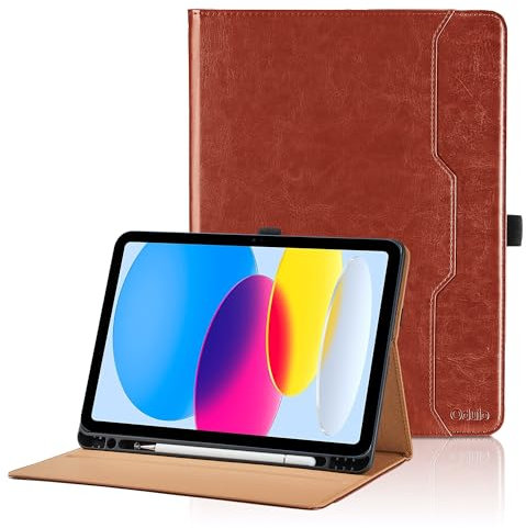 Custodia per iPad 10 Generazione 2022 10.9 Pollici (Modello: A2696 A2757) Pelle PU Flip Tablet Case, Funzione Supporto Pieghevole Cover Protettiva con Tasca, Auto Sveglia/Sonno - Marrone