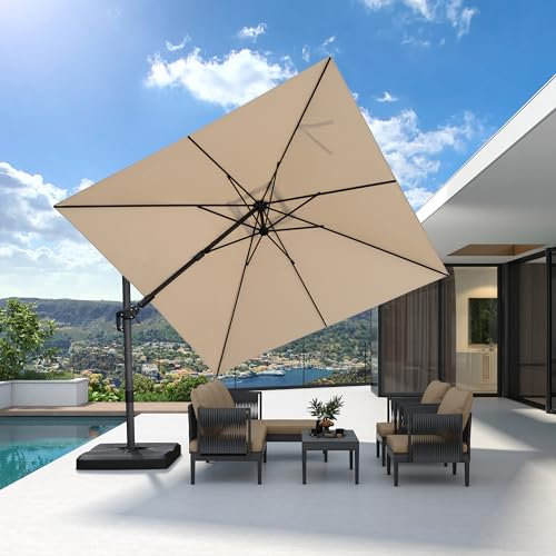 PURPLE LEAF Ampelschirm Twist 300 x 300 cm Sonnenschirm mit Kurbel, Neigbar Kippbar Gartenschirm Groß, Aluminium Gestell, 360° Rotation, Beige