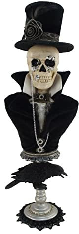 Horror-Shop Exquisite Skelett Gentleman mit Raben Sockelbüste 66 cm