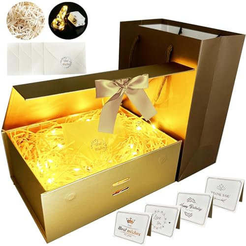 Confezione regalo,Scatola + sacchetto + nastro + luci,Scatole regalo con coperchi,Confezione regalo con nastro,Per Matrimoni, Feste di compleanno,san valentino, pasqua,halloween,natale