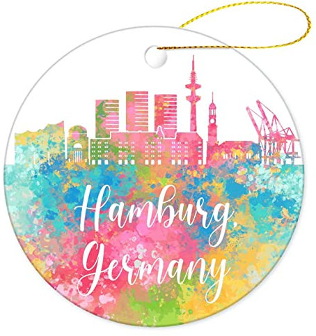 Weihnachtsbaumschmuck 7.3cm, Deutschland-Hamburg-Stadtansicht-Silhouette Weihnachtsanhänger Premium Runde Keramik Ornament Mode Christbaumschmuck Anhänger Für Party Weihnachtsbaum Geschenke