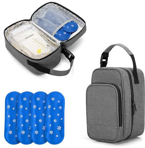 BAFASO Insulated Breastmilk Cooler Bag with 4 Gel Ice Packs, Breastmilk Cooler Fits 6 Bags of Breastmilk, Grey