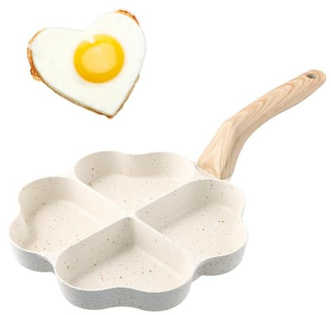 Ehuihuan Poele Pancakes Induction Poele Antiadhesive Poele 4 Compartiments en Forme de Coeur Poele Oeuf Poele a Pancakes Petite Poele Poêles à Frire (Beige)