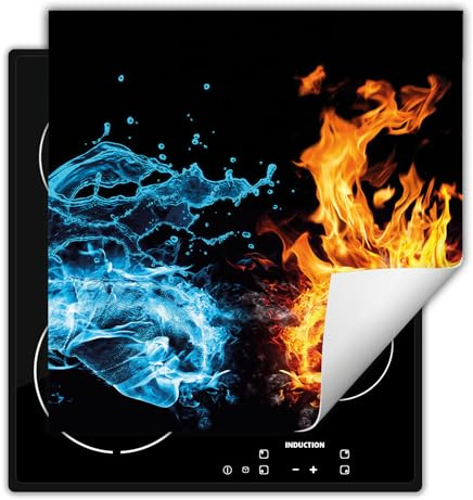 DarHaus Herdabdeckplatte 50x52 cm Einteilig Küchen Zubehör Kochfeld Abdeckung Ceranfeld Herdplattenabdeckung Induktionskochfeld Aufrollbare Matte, schwarz - Wasser - Feur