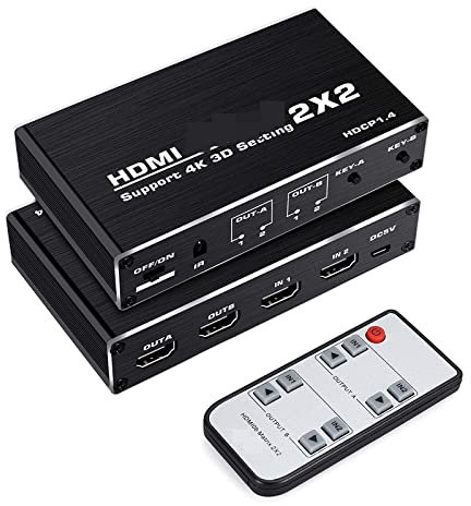 KOZWAY Miscelatore Video 4K HDMI Switcher Matrix 2x2 HDMI Matrix 2 in 2 out HDMI Switch Splitter Converter Matrix 4K 30Hz HDCP1.4 con Telecomando IR