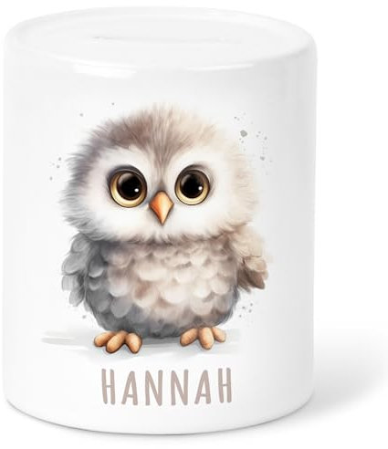 Eule Spardose Kinder personalisiert mit Namen Geldgeschenk zum Geburtstag für Jungen & Mädchen Geschenk Sparschwein aus Keramik
