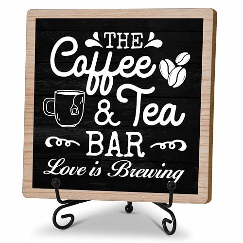 Coffee & Tea Bar Decor Signs & Table Decor, Tea Station Accessories, Themed Gifts - Wooden Desk Decor (H26)