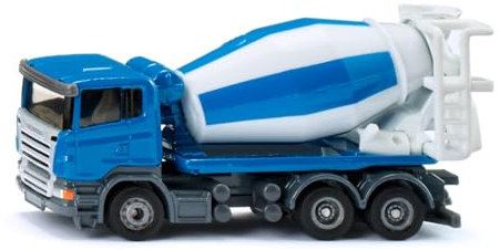 siku 1896, Fahrmischer, Baustellenfahrzeug, 1:87, Metall/Kunststoff, Drehbare Trommel, Blau/Weiß