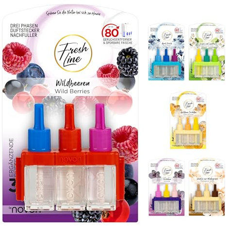FRESH LINE® Duftstecker Nachfüller 1er Pack (3x7ml) – 3-Phasen-Wechsel – komp. zu 3VOLUTION – Lufterfrischer – 6 Düfte: Wildbeeren, Jasmin Limetten, Aprilfrisch, Goldene Orchidee, Vanille, Orchideen