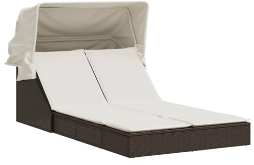 vidaXL Lettino Doppio con Baldacchino e Cuscini Marrone in Polyrattan
