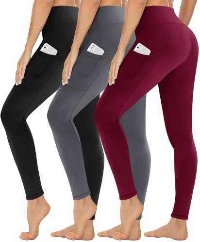 Gayhay 3er Pack Leggings Damen mit Taschen High Waist Schwarz Sporthose | Blickdicht Sportleggins Lang, Elastische Sport Yoga Hose, Gym Jogginghose, Outdoor Activewear