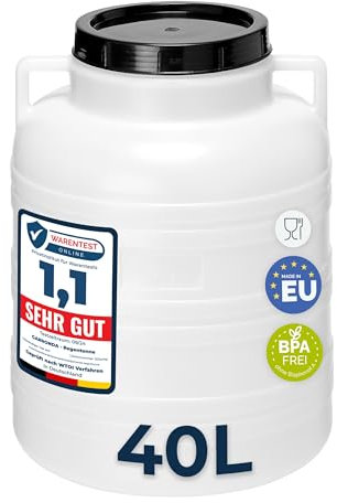 Garronda réservoir d'eau de 40 litres, Baril Alimentaire, fût à Large Ouverture en HDPE et sans BPA, tonneau de Jardin, bac à Aliments pour Animaux, conteneur d'eau, tonneau Universel GD-0078, Blanc