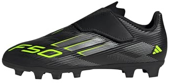 adidas Unisex Kids F50 Club Hook and Loop Firm Ground/Multi Ground Football Boots Kids, core Black/Iron met./Lucid Lemon, 12 UK Child